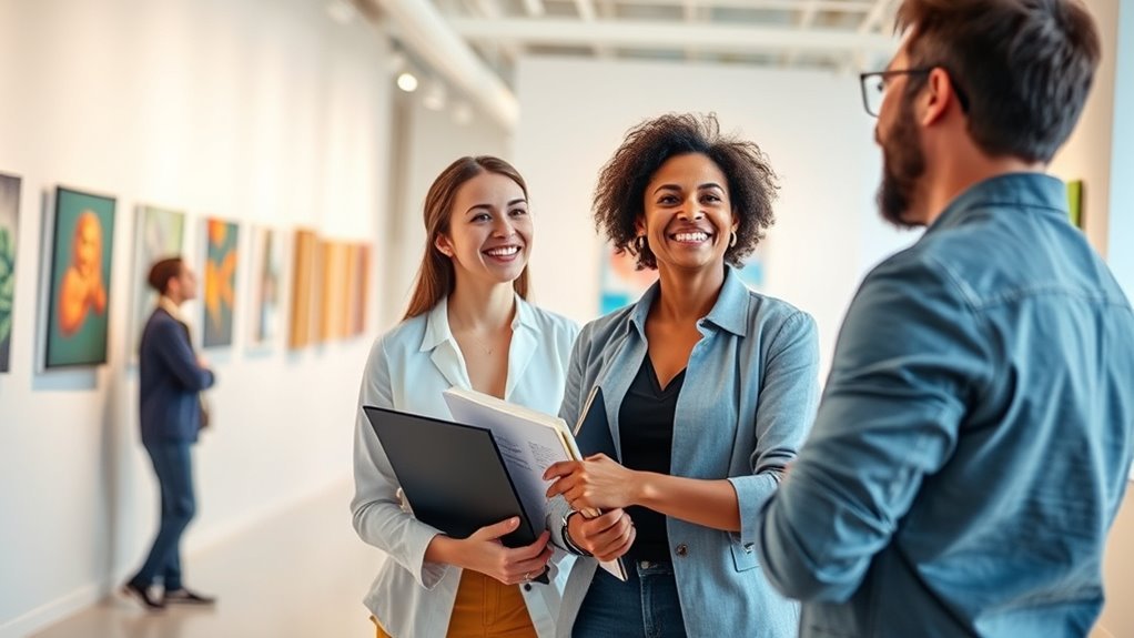 confident respectful gallery engagement