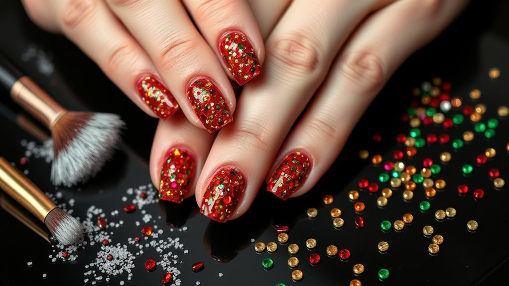 festive beaded nail art
